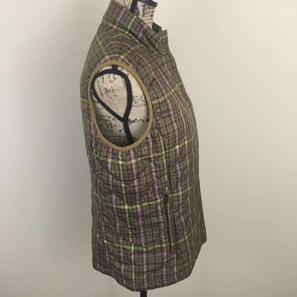 Lands’ End Vest Womens S  Green Quilted Full Zip Plaid Pockets - Picture 5 of 12